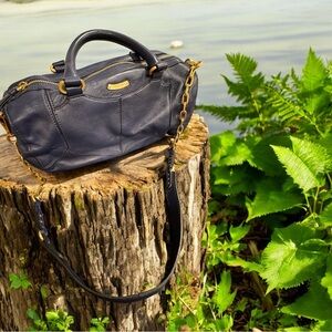 T Tahari Navy Crossbody leather Bag with Gold Accents